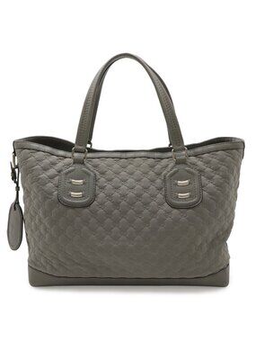 Gucci GG Neoprene Tote Shoulder Bag Nylon Leather Light Gray